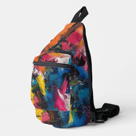 Abstract expressionisme verfpatroon sling bag (Rechterhoek)