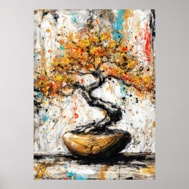 Abstract Expressionist Bonsai Tree Zen Nature Art Poster
