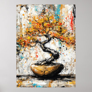 Abstract Expressionist Bonsai Tree Zen Nature Art Poster