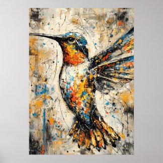 Abstract Expressionist Hummingbird Painting Modern Poster