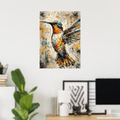 Abstract Expressionist Hummingbird Painting Modern Poster (Thuiskantoor)