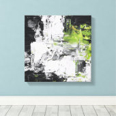 Abstract Expressionist Impasto Black White Neon Gr Canvas Afdruk (Insitu (Houten vloer))