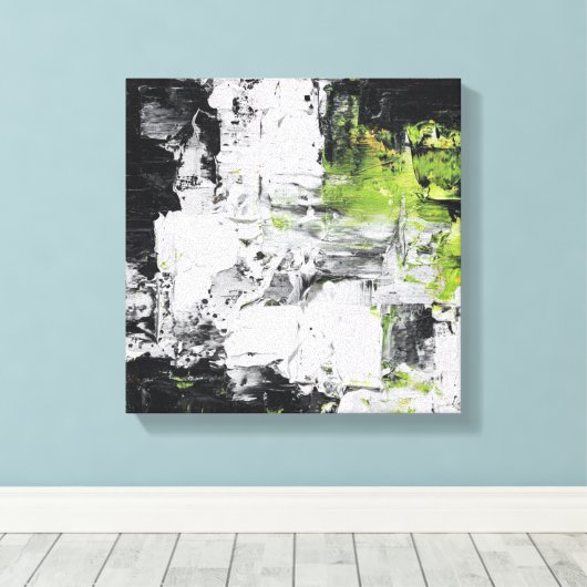 Abstract Expressionist Impasto Black White Neon Gr Canvas Afdruk (Insitu (Houten vloer))