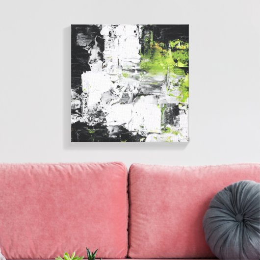 Abstract Expressionist Impasto Black White Neon Gr Canvas Afdruk (Insitu (Woonkamer))