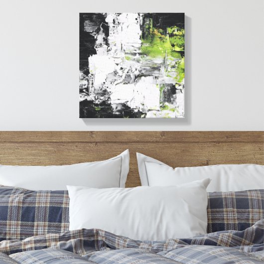 Abstract Expressionist Impasto Black White Neon Gr Canvas Afdruk (Insitu (Slaapkamer))