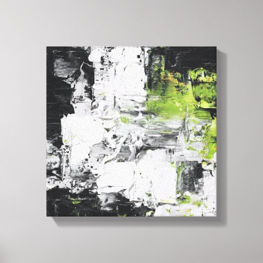 Abstract Expressionist Impasto Black White Neon Gr Canvas Afdruk (Voorkant)