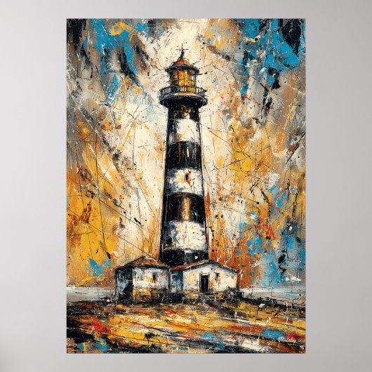 Abstract Expressionist Lighthouse Painting Coastal Poster (Voorkant)