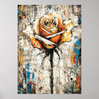 Abstract Expressionist Rose Painting Modern Floral Poster