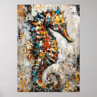 Abstract Expressionist Seahorse Painting Coastal Poster