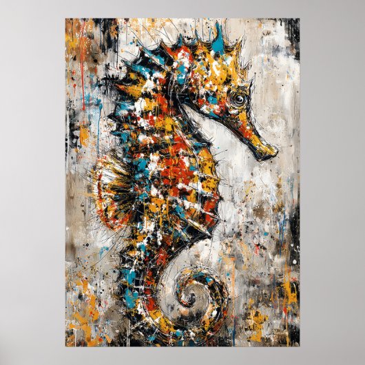 Abstract Expressionist Seahorse Painting Coastal Poster (Voorkant)