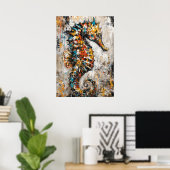Abstract Expressionist Seahorse Painting Coastal Poster (Thuiskantoor)
