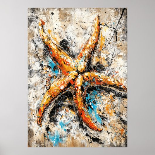 Abstract Expressionist Starfish Painting Coastal Poster (Voorkant)