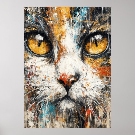 Abstract expressionistisch kattenportret modern di poster (Voorkant)