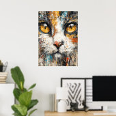Abstract expressionistisch kattenportret modern di poster (Thuiskantoor)