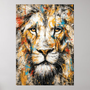 Abstract expressionistisch leeuwenportret modern w poster