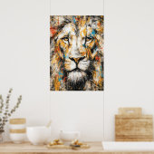 Abstract expressionistisch leeuwenportret modern w poster (Keuken)