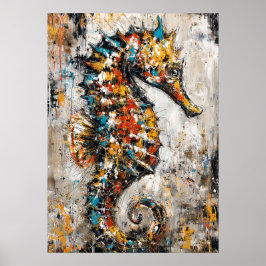 Abstract expressionistisch zeepaardschilderij kust poster