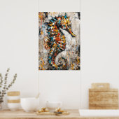 Abstract expressionistisch zeepaardschilderij kust poster (Keuken)