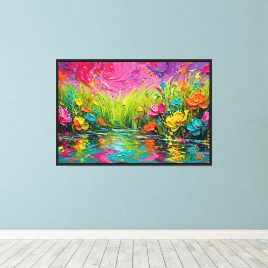 Abstract expressionistische bloementuin canvas afdruk (Insitu (Houten vloer))
