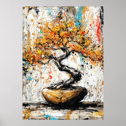 Abstract Expressionistische Bonsaiboom Zen Natuur Poster (Voorkant)
