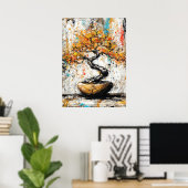 Abstract Expressionistische Bonsaiboom Zen Natuur Poster (Thuiskantoor)
