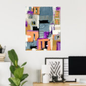 Abstract Expressionistische Kunst Gebouwen Schilde Poster (Thuiskantoor)