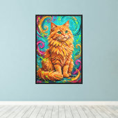 Abstract expressionistische pluizige kat canvas  afdruk (Insitu (Houten vloer))
