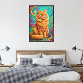 Abstract expressionistische pluizige kat canvas  afdruk (Insitu (Slaapkamer))