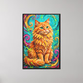 Abstract expressionistische pluizige kat canvas  afdruk (Voorkant)
