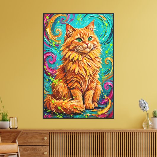 Abstract expressionistische pluizige kat canvas  afdruk (Insitu (Woonkamer))