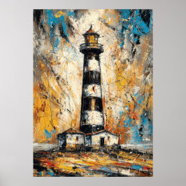 Abstract expressionistische vuurtoren schilderij k poster