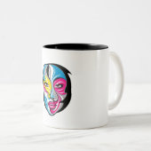 Abstract Face Art logo ontwerp Tweekleurige Koffiemok (Voorkant rechts)