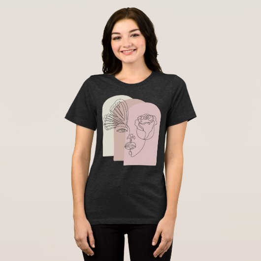 Abstract Face Art T-Shirt with Rose & Butterfly –  (Voorkant volledig)