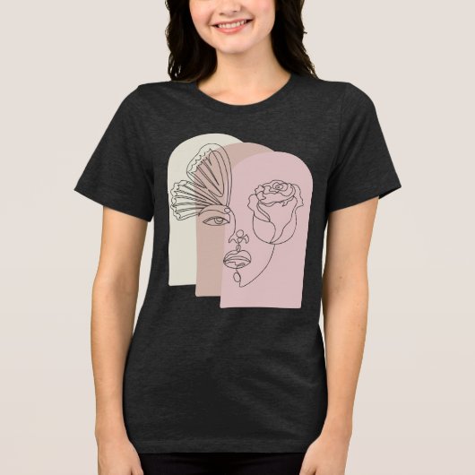 Abstract Face Art T-Shirt with Rose & Butterfly –  (Voorkant)