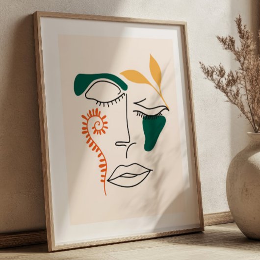 Abstract Face Illustration BOHO Chic Minimalist Poster