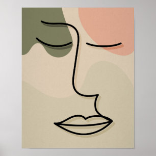Abstract Face Muted Tones Earth Tones Boho Trendy Poster