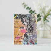 Abstract Face Polka Dot Hair Mixed Media Collage Briefkaart (Staand voorkant)