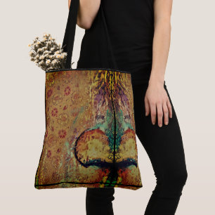 Abstract Face Tribal Floral Design Multicolored Tote Bag