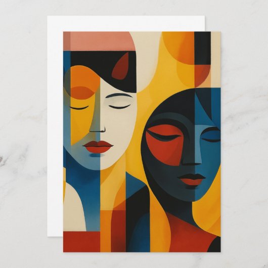 Abstract Faces Art Print, Dual Portrait, Abstract Kaart (Voorkant / Achterkant)