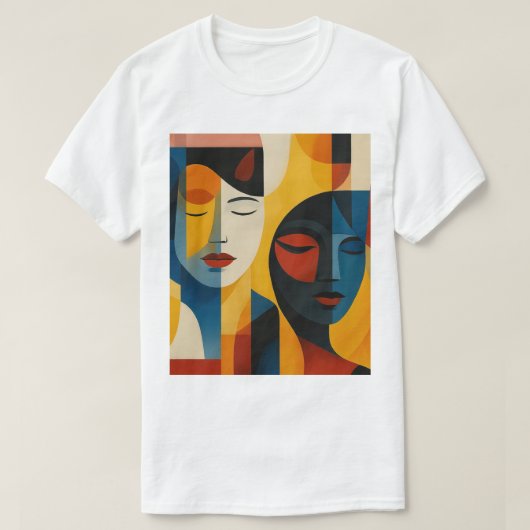 Abstract Faces Art Print, Dual Portrait, Abstract T-shirt (Design voorkant)