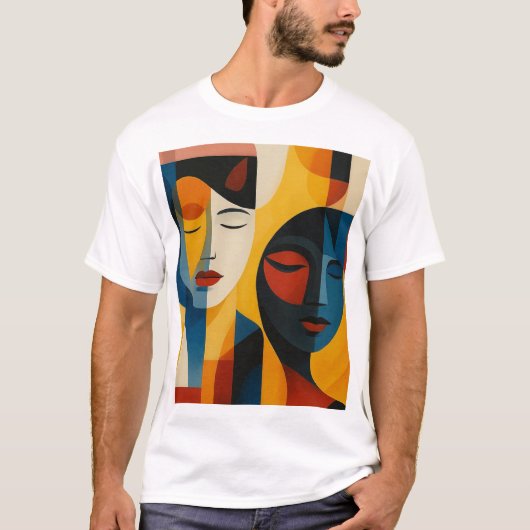 Abstract Faces Art Print, Dual Portrait, Abstract T-shirt (Voorkant)
