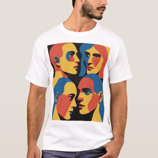 Abstract Faces Grid Art Print, Human Faces T-shirt (Voorkant)