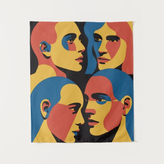 Abstract Faces Grid Art Print, Human Faces Wandkleed (Voorkant)