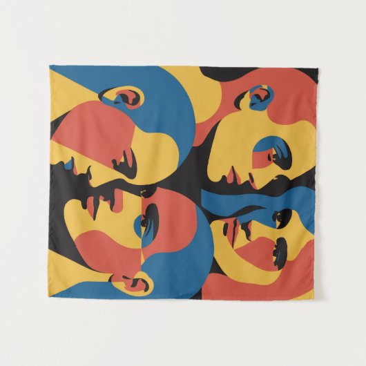 Abstract Faces Grid Art Print, Human Faces Wandkleed (Voorkant (horizontaal))