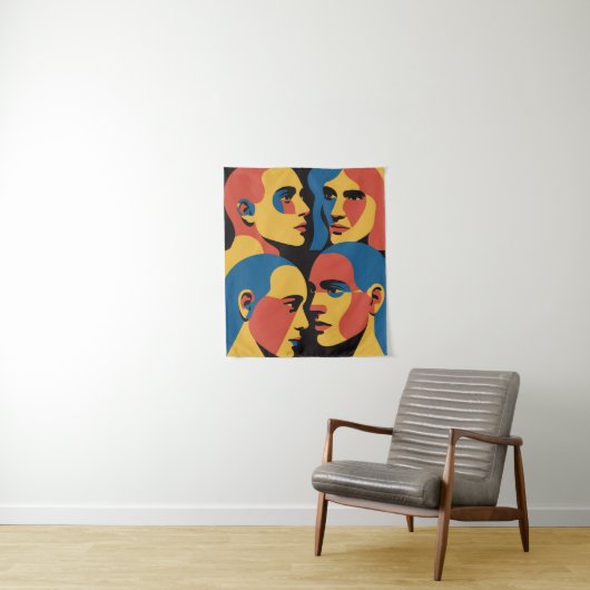 Abstract Faces Grid Art Print, Human Faces Wandkleed (In situ)