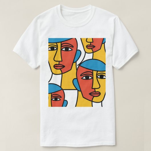 Abstract Faces Print, Vibrant Geometric Art T-shirt (Design voorkant)