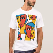 Abstract Faces Print, Vibrant Geometric Art T-shirt (Voorkant)