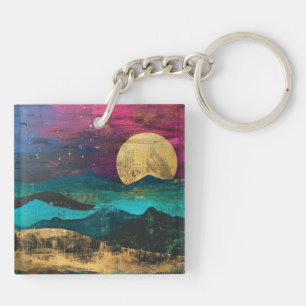 Abstract Fantasie Maanlandschap Tweezijdig Acryl Sleutelhanger