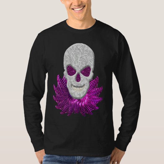 Abstract Fantasy Lacy Skull Goth Pink Eyes T-shirt (Voorkant)