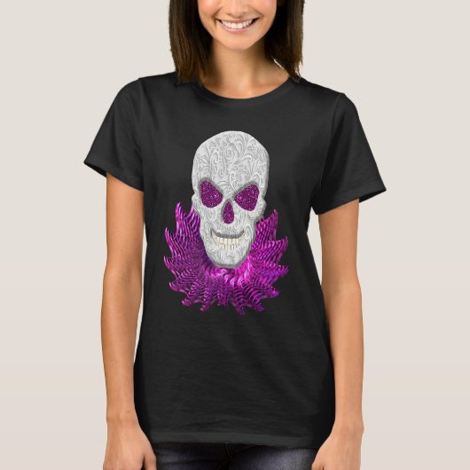 Abstract Fantasy Lacy Skull Goth Pink Eyes T-shirt (Voorkant)
